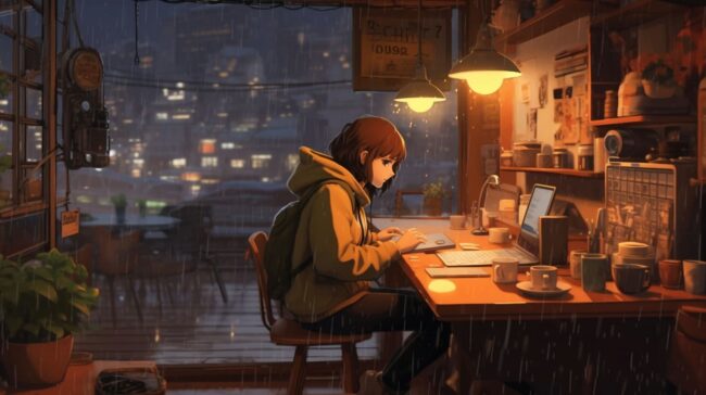 Girl Working at Computer Lofi Background