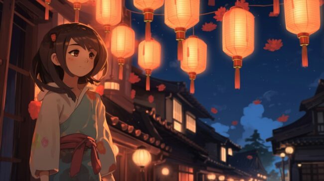 Girl and Paper Lanterns Lofi Background