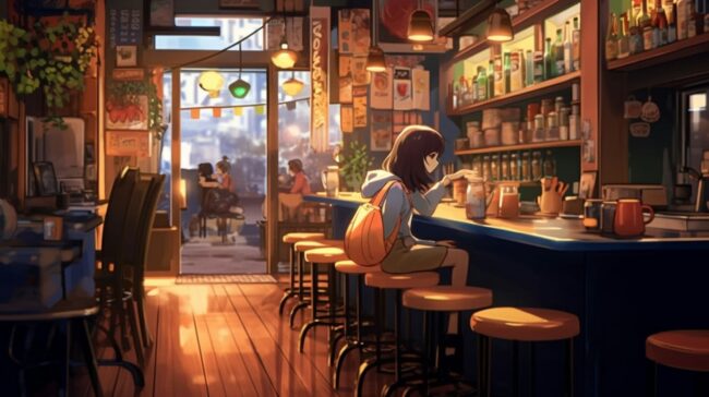 Girl at Cafe Scene Lofi Background
