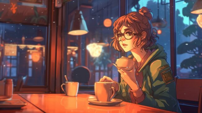 Girl at a Cafe Lofi Wallpaper