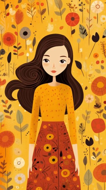 Girl illustration on a Yellow Background