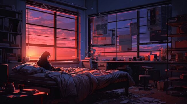 Girl in Bed Scene Lofi Wallpaper