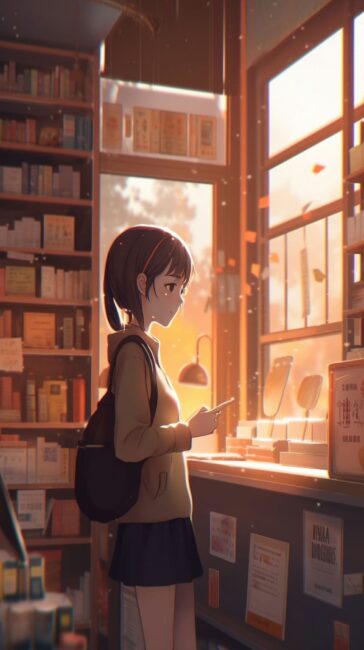 Girl in Book Shop Lofi Wallpaper iPhone