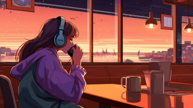 Girl in a Coffee Shop Lofi Background