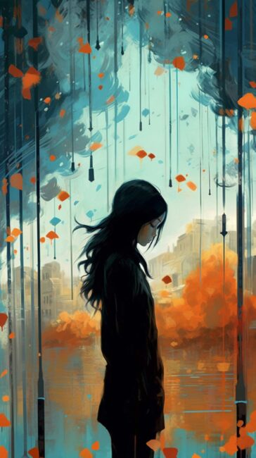 Girl in the Rain Fall Background