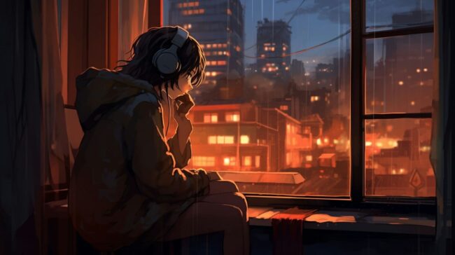 Girl listening to music Lofi Wallpaper