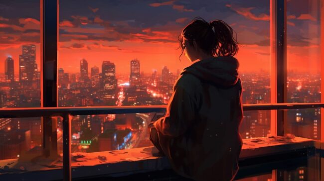 Girl looking out of her Window Lofi Background