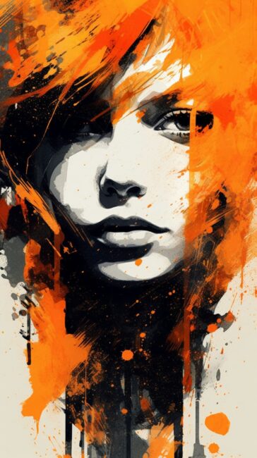 Girl with Brush Strokes Orange Background