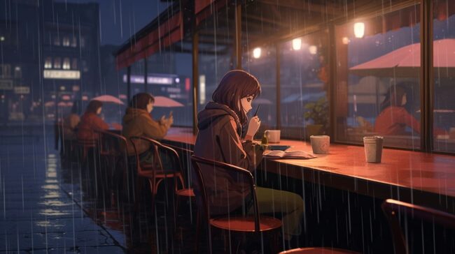 Girl writing in the Rain Lofi Background