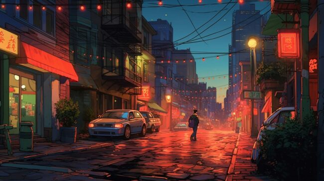 Glowing Lights at Night Street Scene Lofi Background