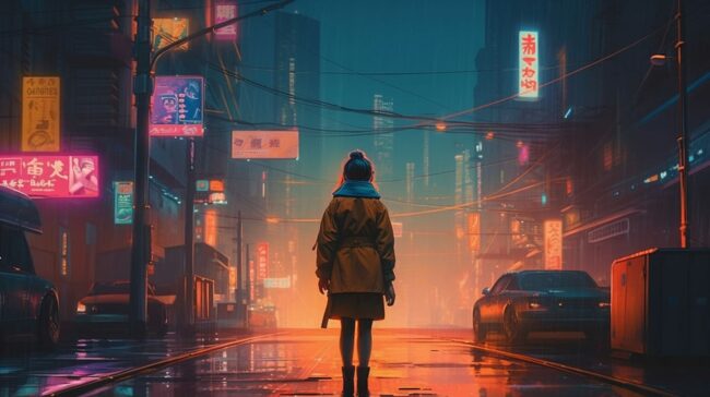 Glowing Rainy Street Vibes Lofi Wallpaper