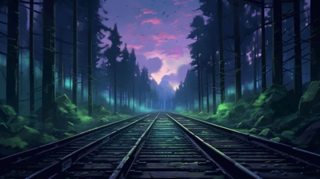 Green and Purple Rail Track Lofi Wallpaper