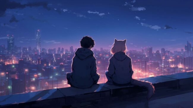 Guy and Cat Girl Lofi Background