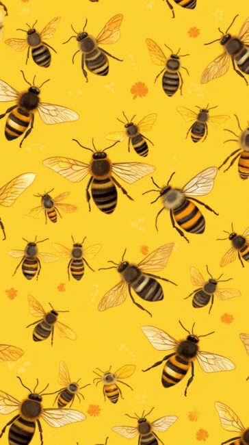 Honey Bee Pattern Yellow Background