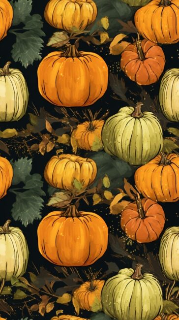 Illustrated Pumpkin Pattern Fall Aesthetic Wallpaper