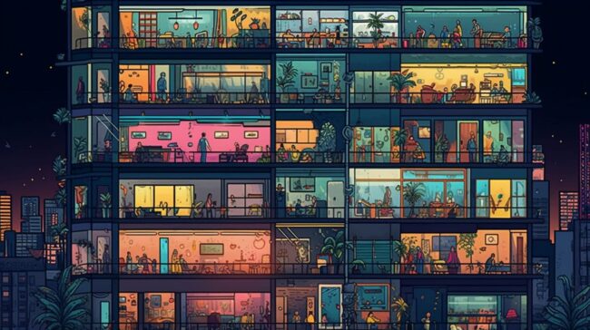 Illustrative Apartment Block Scene Lofi Background
