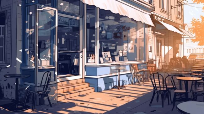 Illustrative Cafe Scene Lofi Wallpaper