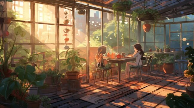 Inside Green House Lofi Wallpaper
