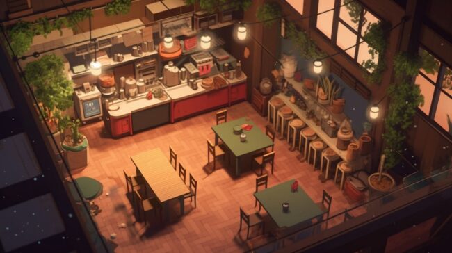 Internal Anime Cafe Scene Lofi Background