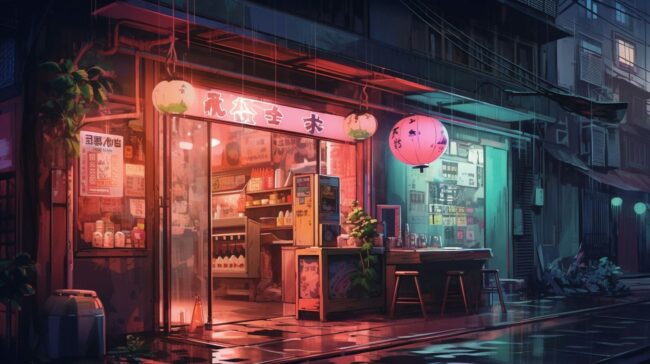 Japanese Store at Night Lofi Background
