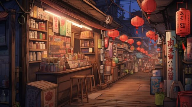 Japanese Style Village Shop Lofi Background