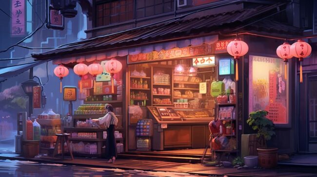 Japanese Village Shop Lofi Background