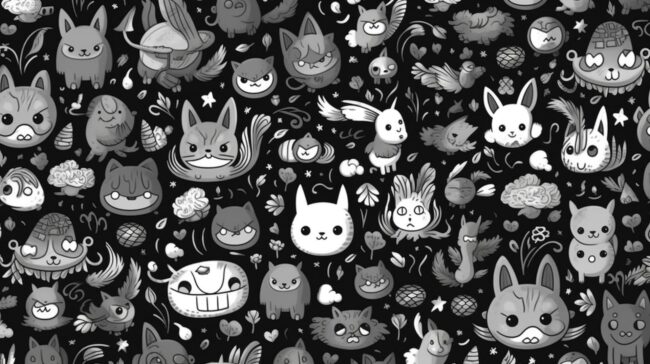 Kawaii Patterned Grey Background for Desktop