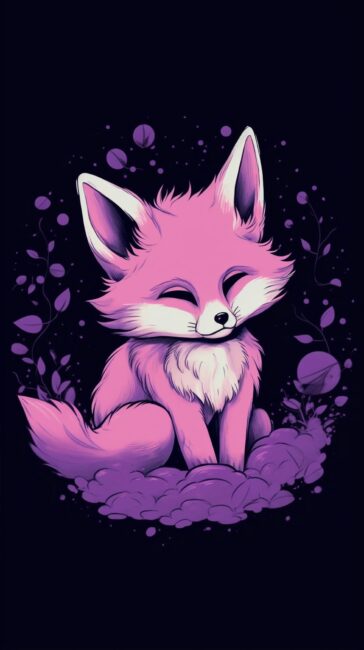 Kawaii Pink Fox on a Dark Wallpaper