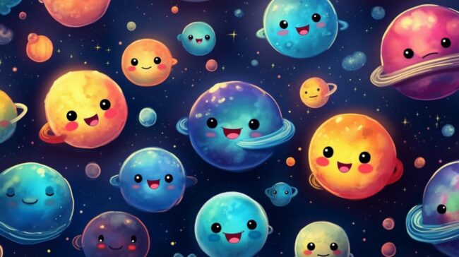Kawaii Planets Space Background Desktop