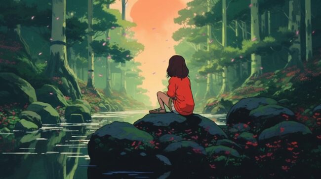 Kawaii kid in Jungle Lofi Background