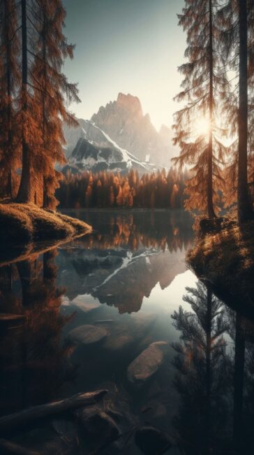 Lake and Mountain Forest Background
