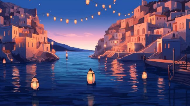 Lanterns Floating on a Lake Lofi Background