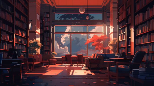 Library Scene Lofi Wallpaper