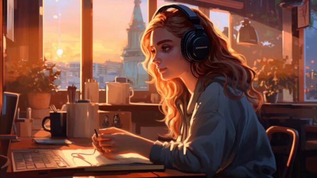 Light Filled Room Girl Studying Lofi Background
