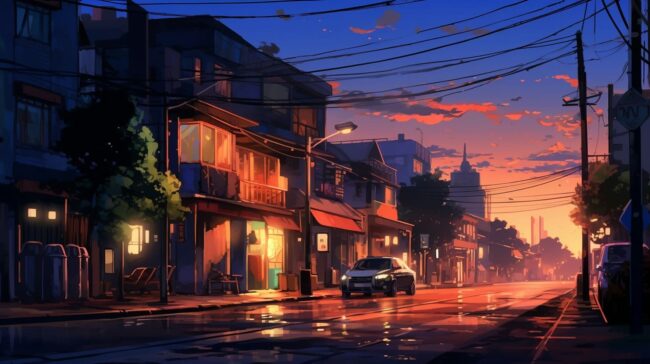 Lofi Suburb Street Scene Lofi Background