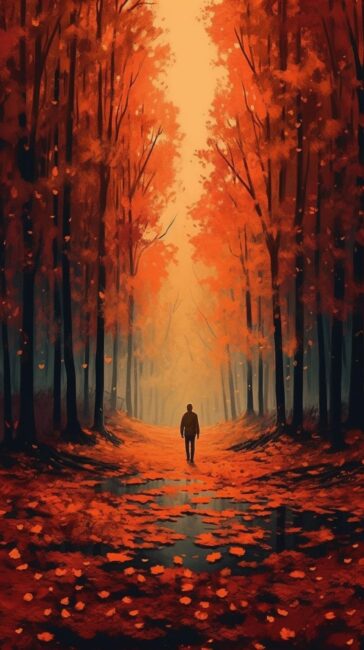 Man Walking in Forest Fall Aesthetic Wallpaper