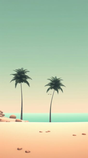 Minimalist Beach Background with Palm Trees