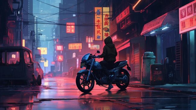 Motorbike on City Street Lofi Background