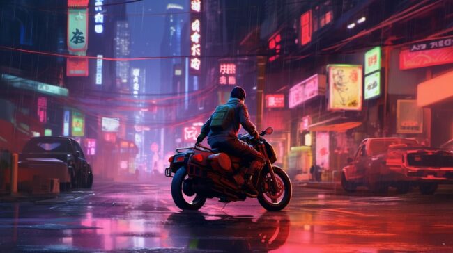 Neon City Street with Motorbike Lofi Background