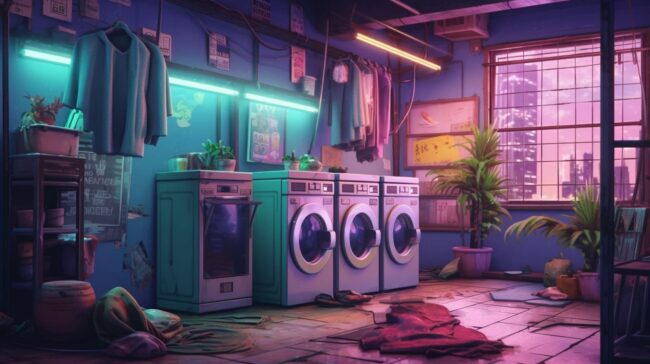 Neon Laundry Room Lofi Background