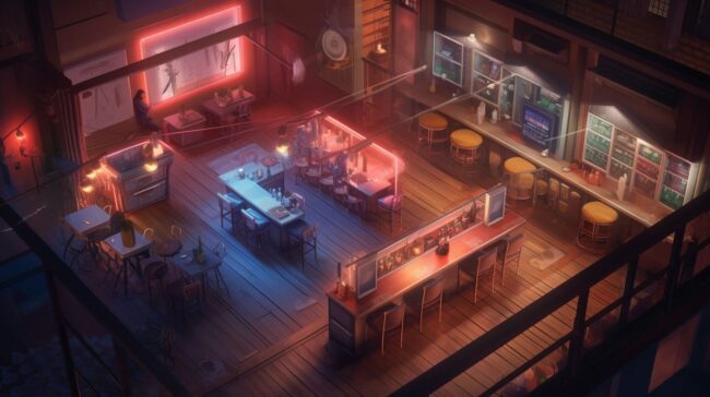 Neon Lights Bar Scene Lofi Background
