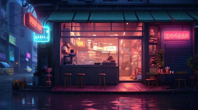 Neon Lights Shop Lofi Background