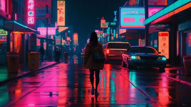 Neon Wet Streets Lofi Background