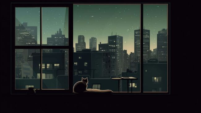 Night City Through Window Lofi Background