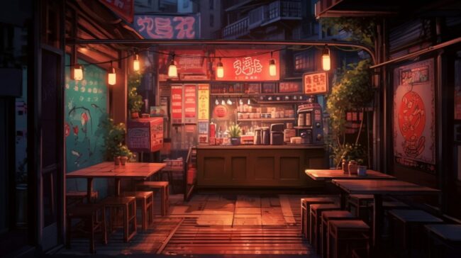 Night Scene Cafe Lofi Wallpaper