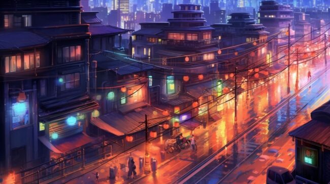 Night Time City Streets Lofi Wallpaper