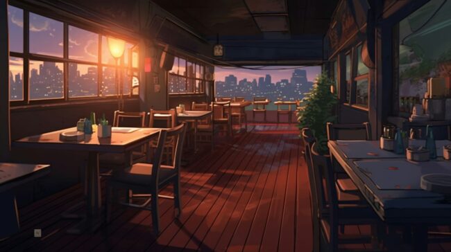 Night Time Empty Restaurant Lofi Background