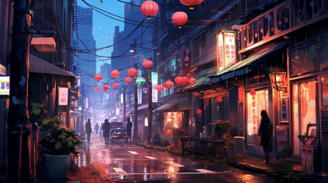Night Time Japan Scene Lofi Background