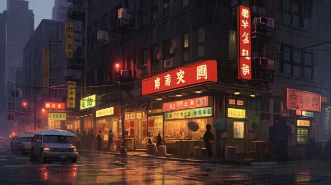 Night Time Rain City Lofi Background