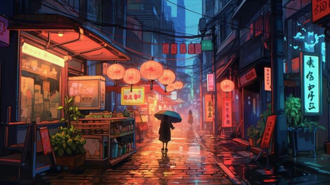 Night Time in Japanese Street Lofi Background